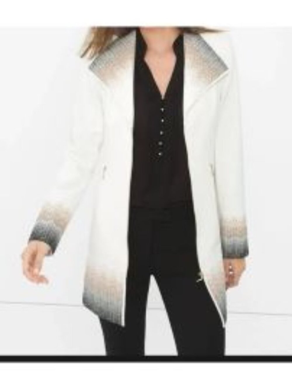 White House Black Market Zip Front Ombre Embroidered Topper Jacket Ecru Size XXS